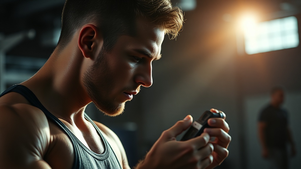 심박수 모니터와 타이머를 확인하며 운동 강도를 조절하는 크로스핏 선수의 모습